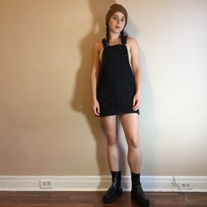 Black denim overall mini dress